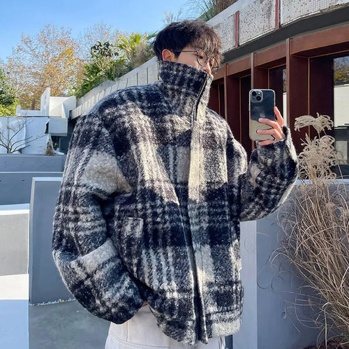 Load image into Gallery viewer, Winter Men Wear Woolen Jacket Turtleneck Plaid Contrast Color Patchwork Male Overcoat New Stylish Loose Fit 9C9036
