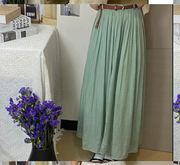 Spring Summer New Solid Elegant Vacation Party Pleated Skirt Women's French Fashion Elastic Waist Office Long Skirt Trend Simple