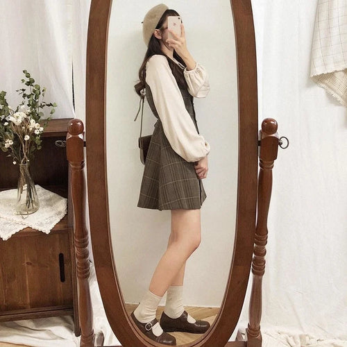 Load image into Gallery viewer, Soft Girl Kawaii Mini Dress Women Vintage Plaid Japanese Style Design Retro Button Short Dresses Casual Korean Chic
