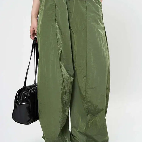 Load image into Gallery viewer, High Elastic Waist Glossy Green Pleated Long Wide Leg Pants New Trousers Women Fashion Tide Spring Autumn 2025 1DH9457
