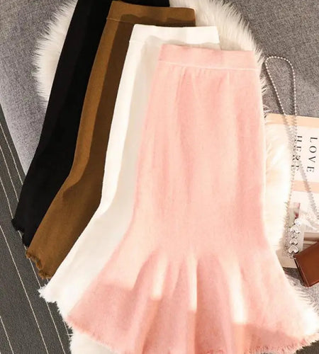 Knitted Fishtail Long Skirt For Women Fashion 2023 Korean Autumn Winter Slim Skirt Solid Elegant Tassel Wrap Hip Skirt Versatile