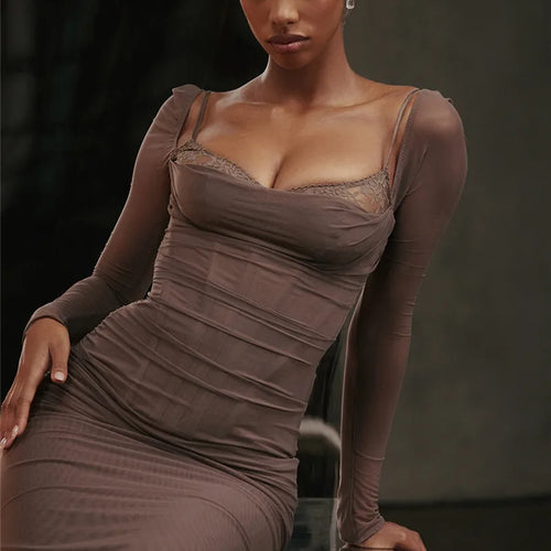 Load image into Gallery viewer, Elegant Sheer Long Sleeve Sexy Maxi Dress For Women Fashion Mesh Strapless Backless Club Party Sexy Long Dress New
