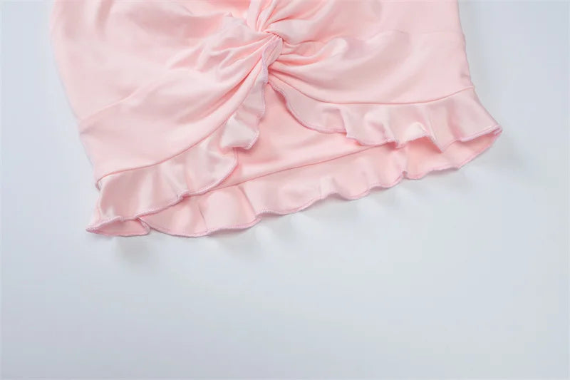 Ruffle Sexy Skirt Two Piece Sets Women Halter Lace-up Crop Top And Mini Skirt Female Beach Club Party 2 Piece Set