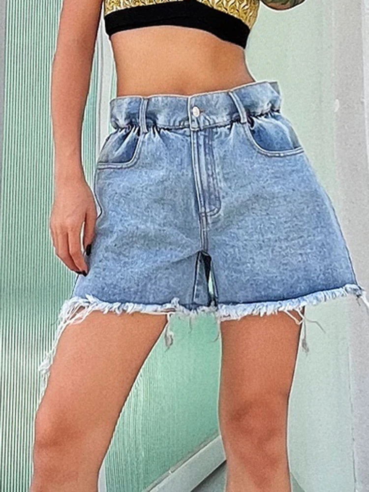 Solid Tassel Hem Shorts For Women High Waist Minimalist Denim Short Pants Female Summer Fashion Clothing