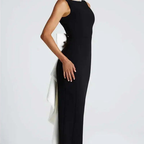 Load image into Gallery viewer, Elegant Pearl Bow Backless Sexy Maxi Dress Women Gown Fashion Sleeveless High Waist A-line Club Party Long Dress
