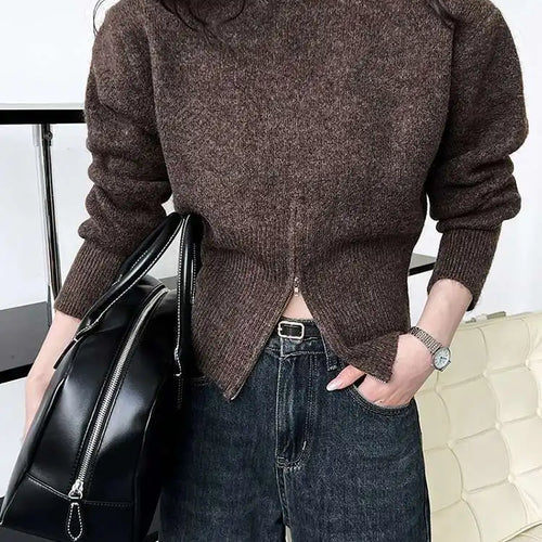Load image into Gallery viewer, Gray Hen Zipper Big Size Knitting Sweater Round Neck Long Sleeve Women Pullovers New Fashion Spring Autumn 2025 1DH1073
