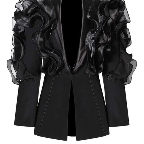 Load image into Gallery viewer, Women Black Ruffles Shaped Elegant Slim Blazer New Lapel Long Sleeve Jacket Fashion Tide Spring Autumn 2025 7AB8042
