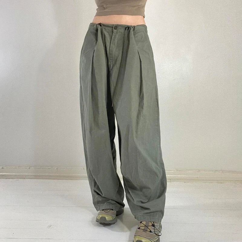 Harajuku Hip Hop Draped Oversized Female Pants Retro Y2K Folds Low Waisted Wide Leg Trousers Techwear Sweatpants Chic