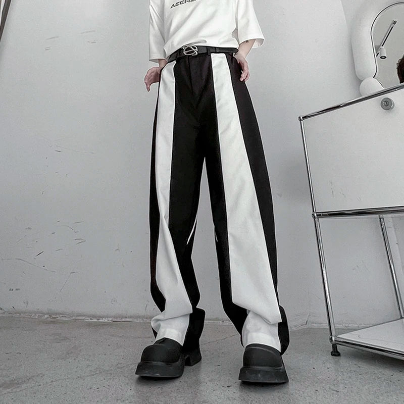 Men's Trousers Korean Style Fashion Highend Black And White Patchwork Straight Casual Pants Trend Autumn Streetwear 9C2406