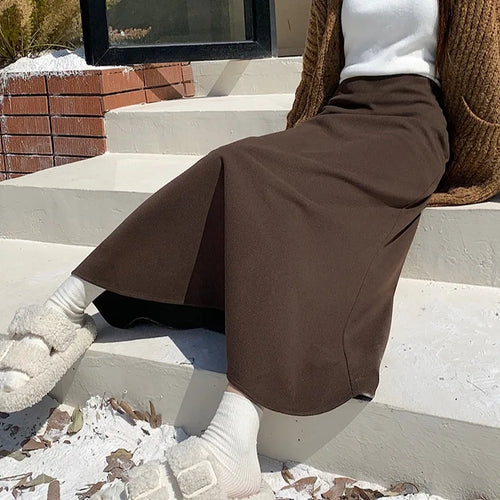 Load image into Gallery viewer, Korean Chic Women's Black Temperament Vacation Knitted Long Skirt Autumn Winter Brown High Waist Skirts Fashion Simplicity Trend
