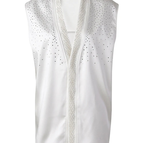 Load image into Gallery viewer, Women Pearl Nailed Rhinestones Elegant Big Size Blouse New V-neck Sleeveless Shirt Fashion Tide Spring Summer 2025 CPG306
