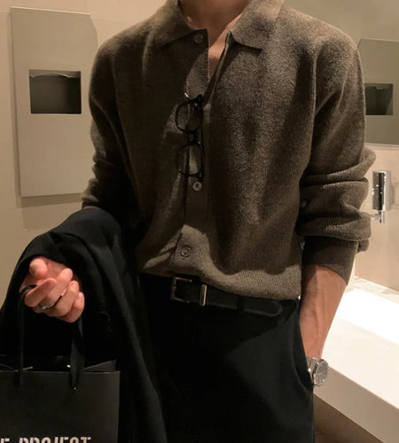 Cardigan Men's Sweater Autumn Korean Fashion Loose Trend Light Long Sleeve Knitted Solid Color Male Tops Casual 9A5469