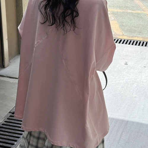 Load image into Gallery viewer, Women White Shaped Spliced Big Size Casual T-shirt New Round Neck Half Sleeve Fashion Tide Spring Summer 2025 1DJ1530
