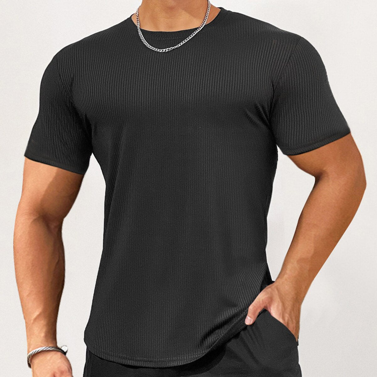 Summer Fitness T-shirt Men Casual Short Sleeve Shirt Male Gym Bodybuilding Skinny Tees Tops Running Sport Black Stripes Clothing