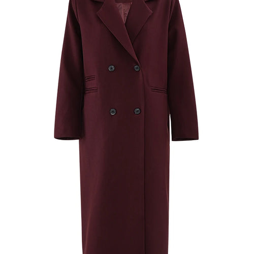 Load image into Gallery viewer, Women Wine Red Double Breasted Big Size Long Blazer New Lapel Long Sleeve Jacket Fashion Tide Spring Autumn 2025  2DB1253
