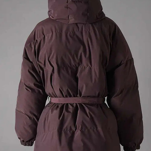 Load image into Gallery viewer, Wine Red Belted Big Size Warm Cotton-padded Coat Long Sleeve Women Parkas Fashion Tide New Autumn Winter 2025 2AA4243
