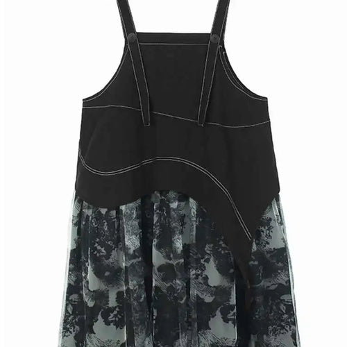 Load image into Gallery viewer, Women Black Topstitched Mesh Big Size Strap Dress New Square Collar Sleeveless Fashion Tide Spring Autumn 2025  1DH6192
