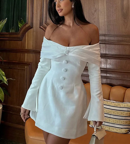 Off-shoulder Long Flare Sleeve Sexy Mini Blazer Dress For Women Autumn Winter New Strapless Backless Elegant Dress