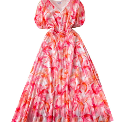 Load image into Gallery viewer, French Retro Romantic Women's Elegant Print V-neck Short Sleeved Pleated Long Dress Summer Vacation Party Evening Dress Bohemian
