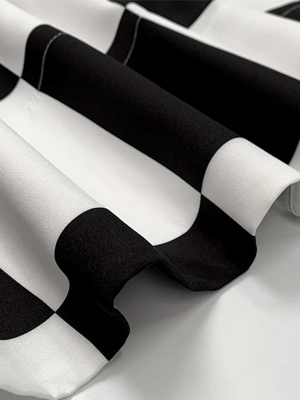 Women Summer Midi Dresses 2025 Black White Plaid Appliques Deep V-Neck Simple Casual Plus Size Dress for Women Fashion