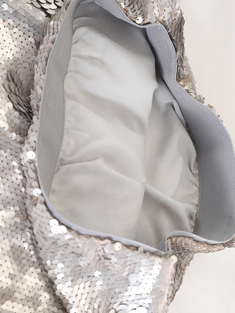 High Waist Silver Color Sequins Flower Elegant Long Half-body Skirt Women Fashion Tide New Spring Autumn 2025 1DH9955