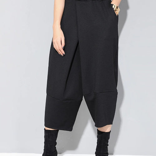 Load image into Gallery viewer, Spring Autumn High Elastic Waist Black Loose Big Pocket Brief Loose Harem Pants Women Trousers Fashion Tide JQ012
