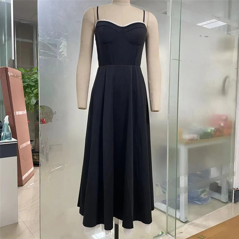 Elegant A-line Backless Sexy Midi Dress For Women Fashion Spaghetti Strap Sleeveless Loose Club Party Sexy Dress New