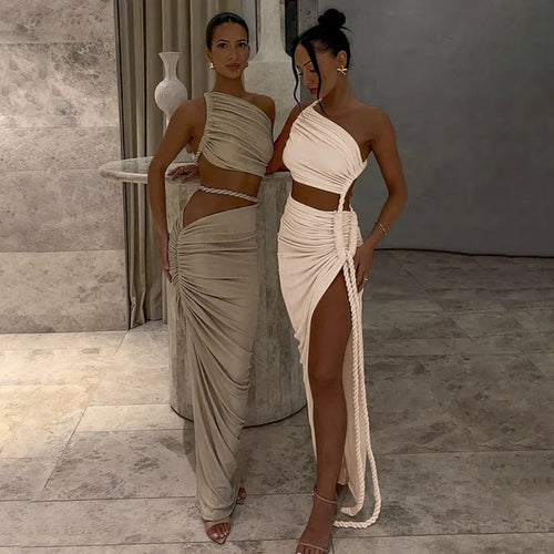 Load image into Gallery viewer, Off-shoulder Thigh High Split Sexy Maxi Dress For Women Fashion Strapless Sleeveless Ruched Bodycon Club Party Dress
