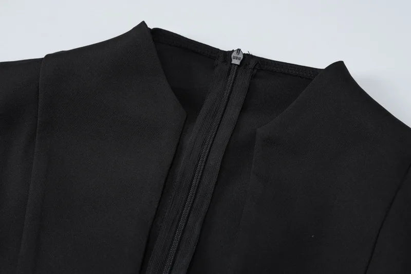 Black Sleeveless Sexy Mini Dress For Women Fashion Zipper Deep V Neck Two Pocket A-line Night Club Party Dress Elegant