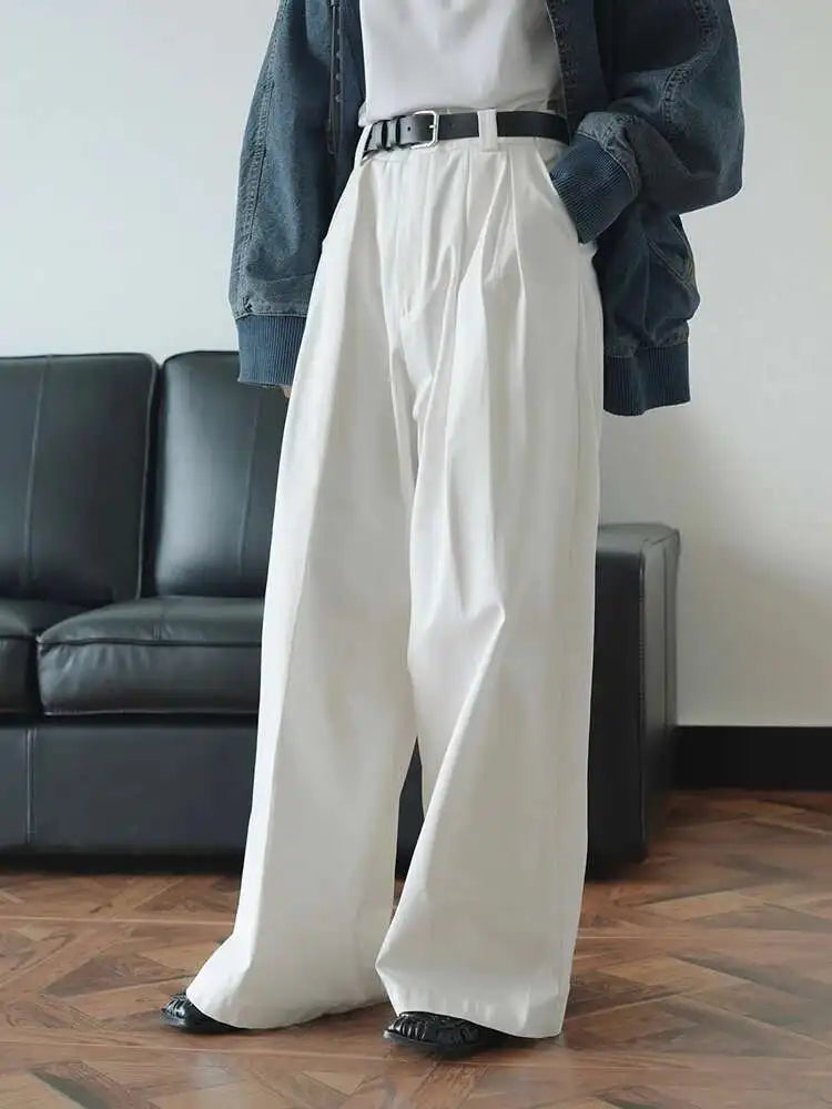 High Waist White Brief Pleated Long Wide Leg Pants New Loose Fit Trousers Women Fashion Tide Spring Autumn 2025  1DH0236