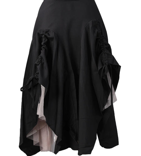High Elastic Waist Black Drawstring Mesh Irregular A-line Half-body Skirt Women Fashion Tide New Spring Autumn 2025 2Q1136