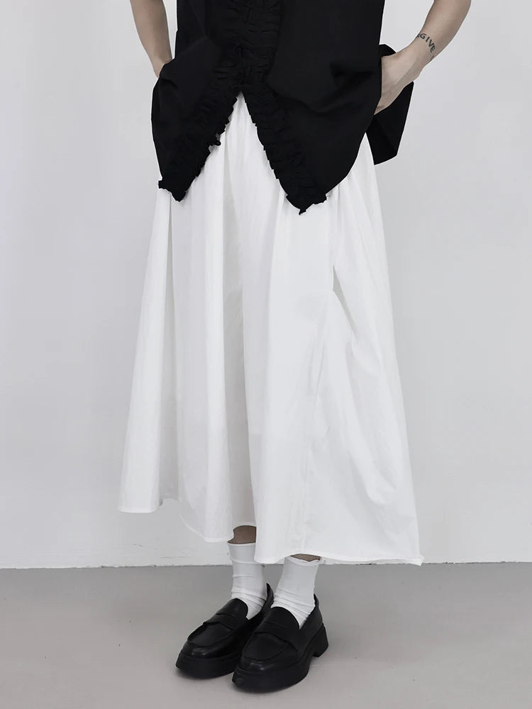 High Waist Black White Pleated Button Elegant  A-line Half-body Skirt Women Fashion Tide New Spring Autumn 2025 1DJ0825