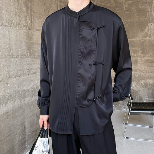 Load image into Gallery viewer, Men&#39;s Shirts Long Sleeve New Chinese Style Personalized Stand Collar  Button Design Solid Color Handsome Male Top 9W1789
