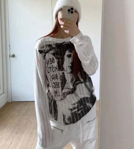 Y2k Tshirts Women 2024 Ropa Mujer Long Sleeve Print Tees Korean Fashion Camisetas Hollow Out Harajuku Summer Oversized T Shirt