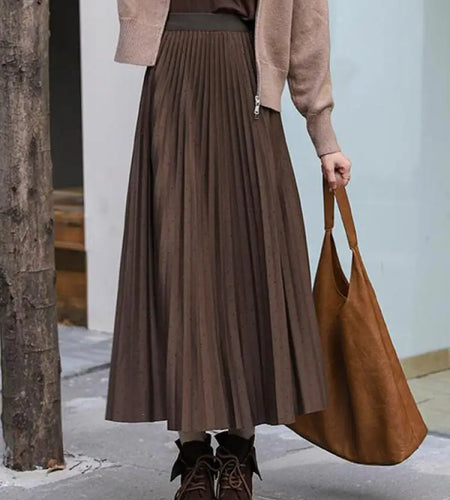 Autumn Winter French Vintage Solid Versatile A-line Long Skirts Women's 2024 Elegant High Waist Office Lady Pleated Skirt Simple