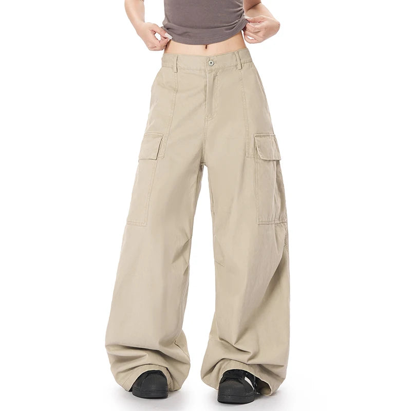 Men's Cargo Pants New American Style Straight Wide Leg Stylish Solid Color Multi Pockets Trendy Male Causal Bottoms 9W1930