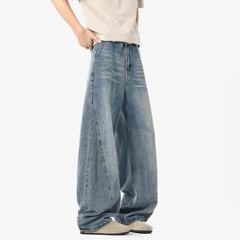 Men's Jeans New American Stylish Solid Color Straight Leg Handsome Trousers Loose Male Light Flared Pants Spring 9W1525