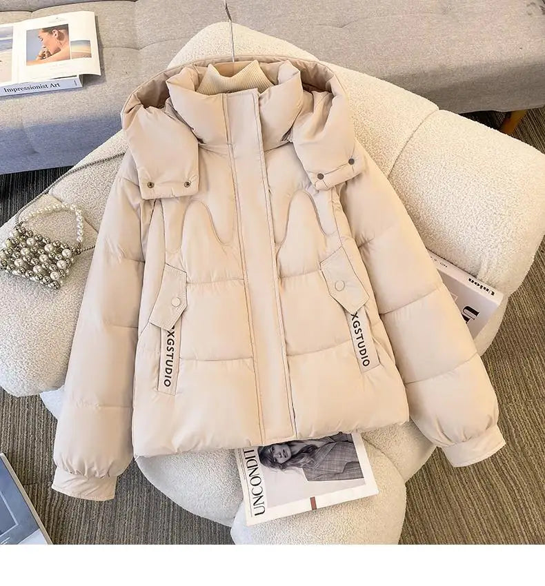 Korean Fashion Women 2024 New Black Beige Elegant Plus Size Jacket Winter Pink Thick Short Down Cotton Coat Casual Simplicity