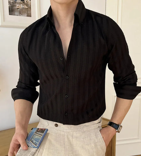 Men's New Spring Shirts Korean Striped Design Loose Long Sleeve Male Clothing Casual Single Breasted Fashion Menwear 9W1576