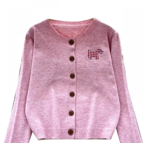 Load image into Gallery viewer, Women Ladies Fashion Embroidery Cardigans Tops Spring Autumn Y2k Vintage Round Neck Single Breasted Short Knitted Sweater Street
