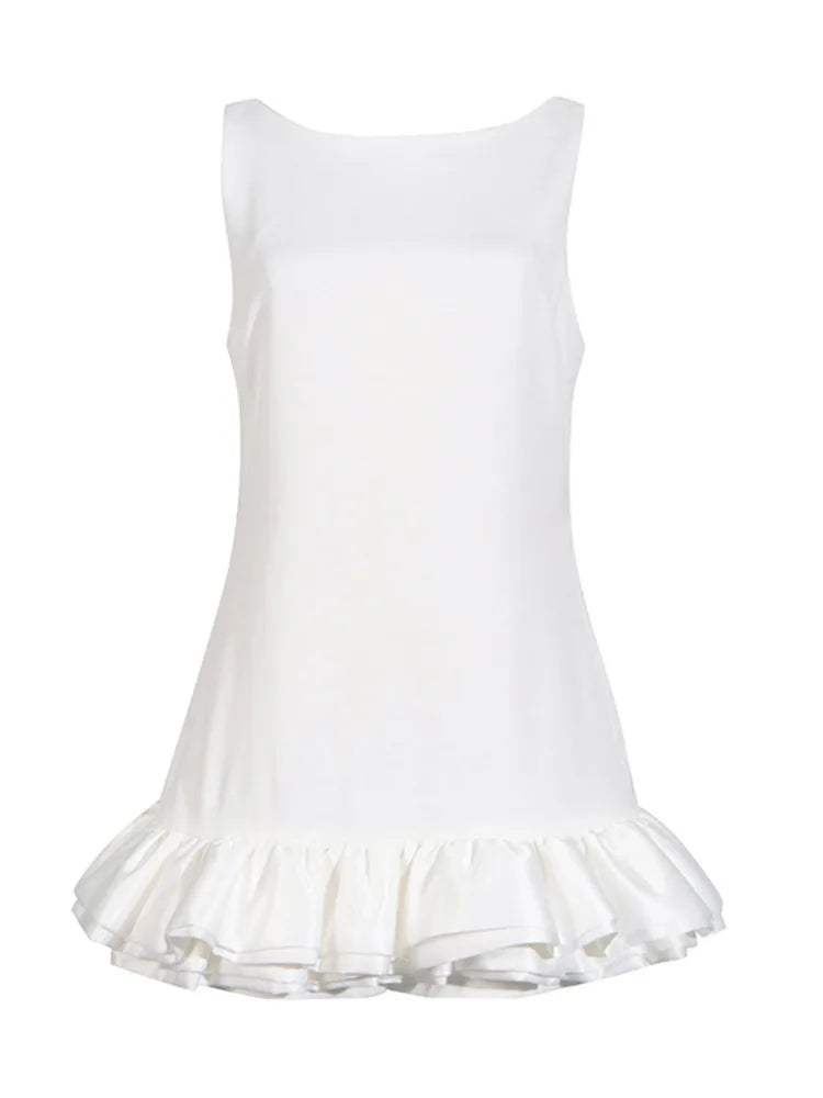 Elegant Sleeveless 2024 Summer Ruffle Tight Short Women's Fashion Sweet Splicing Sexy Backless Party Evening Dress