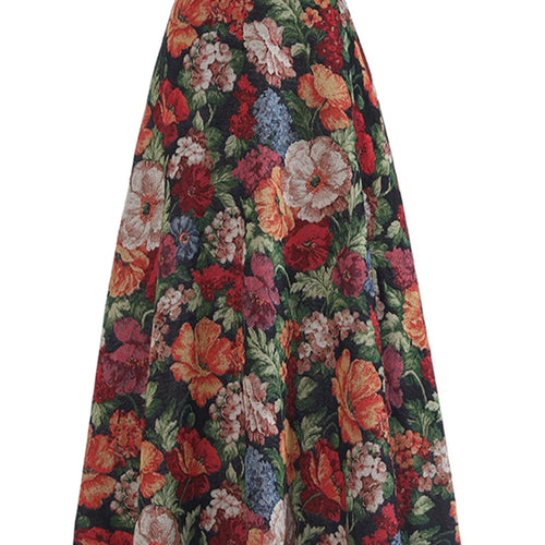 Load image into Gallery viewer, High Waist Flower Jacquard Vintage Elegant A-line Midi Half-body Skirt Women Fashion Tide New Spring Autumn 2025 1DH9408
