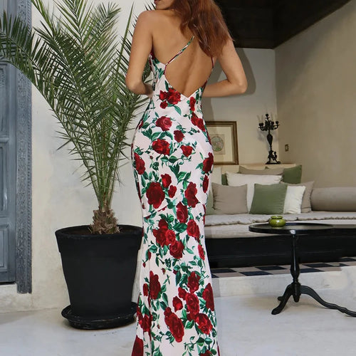 Load image into Gallery viewer, Halter Backless Print Sexy Maxi Dress For Women Gown Elegant Sleeveless High Waist Evening Club Party Long Dress
