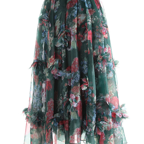 Load image into Gallery viewer, High Elastic Waist Red Flower Printed Organza Ball Gown Half-body Skirt Women Fashion Tide New Spring Autumn 2025 1DJ1139
