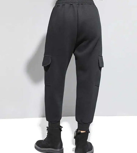 High Elastic Waist Black Pockets Casual Harem Pants New Loose Fit Trousers Women Fashion Tide Spring Autumn 2025 1DF4724