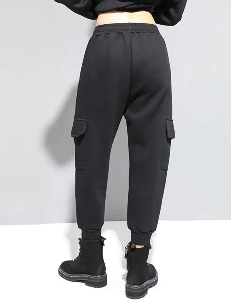 High Elastic Waist Black Pockets Casual Harem Pants New Loose Fit Trousers Women Fashion Tide Spring Autumn 2025 1DF4724