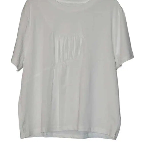 Load image into Gallery viewer, Women White Pleated Spliced Big Size Casual T-shirt New Round Neck Short Sleeve Fashion Tide Spring Summer 2025 1DJ0615
