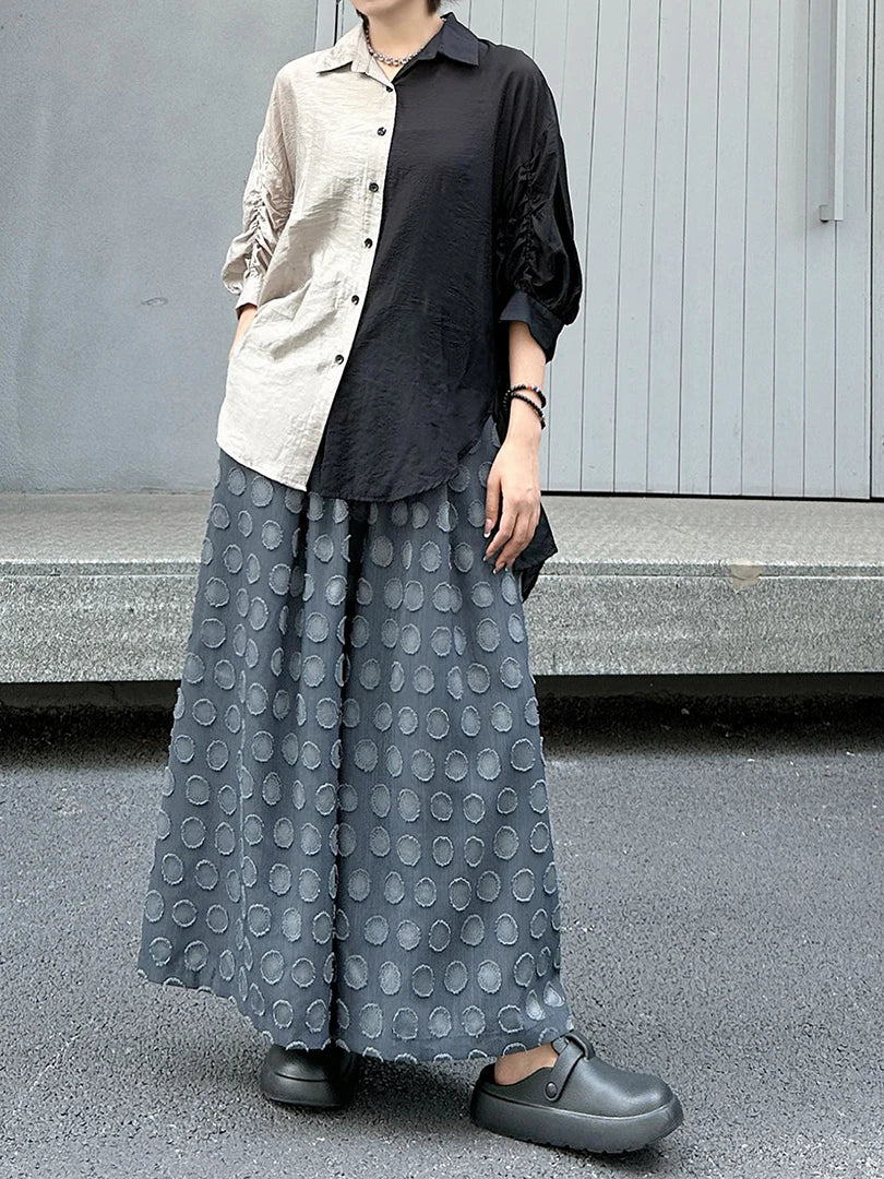 Women White Black Color-block Thin Big Size Blouse New Lapel Half Sleeve Shirt Fashion Tide Spring Summer 2025 1DJ1566