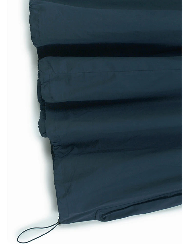 High Elastic Waist Blue Hem Drawstring Casual A-line Half-body Skirt Women Fashion Tide New Spring Autumn 2025 1DJ0863