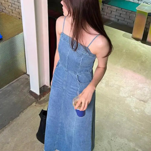 Load image into Gallery viewer, Vintage Sleeveless Backless Denim Long Dress Women Hot Summer High Waist Sexy Ladies Dresses Party Club Trendy Womens Clothes

